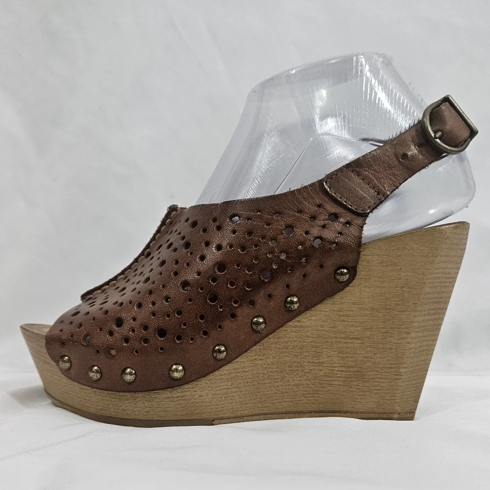 Natalia Blanco Brown Leather Wedge Shoes Womens Size 36